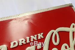 1937 Original Drink Coca Cola Ice Cold With Xmas Bottle Advertising Tin Sign