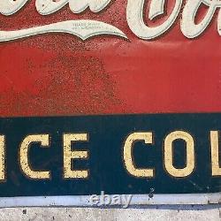 1937 Vintage DRINK COCA COLA ICE COLD Tin Tacker Advertising Sign 27X19 #2