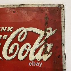 1937 Vintage DRINK COCA COLA ICE COLD Tin Tacker Advertising Sign 27X19 #2