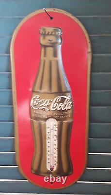 1938 Coca Cola Anniversary Thermometer Sign with Embossed Christmas Bottle Dated