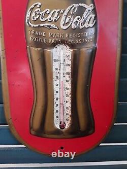 1938 Coca Cola Anniversary Thermometer Sign with Embossed Christmas Bottle Dated