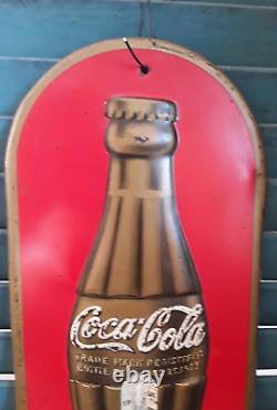 1938 Coca Cola Anniversary Thermometer Sign with Embossed Christmas Bottle Dated