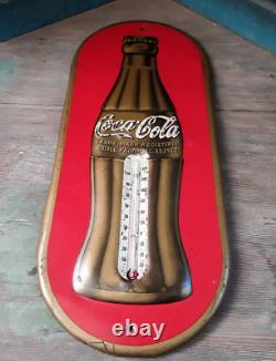 1938 Coca Cola Anniversary Thermometer Sign with Embossed Christmas Bottle Dated