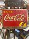 1938 Coca-Cola COKE Yellow Dot Metal Sign 27 x 19 Embossed Lettering SODA GAS