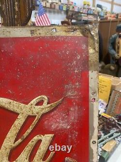1938 Coca-Cola COKE Yellow Dot Metal Sign 27 x 19 Embossed Lettering SODA GAS