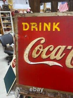 1938 Coca-Cola COKE Yellow Dot Metal Sign 27 x 19 Embossed Lettering SODA GAS