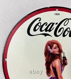1938 Coca-cola Service Gas Pinup Girl Porcelain Enamel Sign