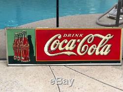 1938 Large Coca Cola Embossed Tin Sign American Art Works 54 X 18