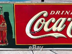 1938 Large Coca Cola Embossed Tin Sign American Art Works 54 X 18
