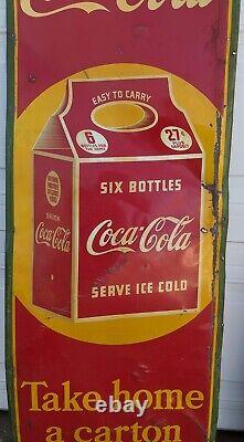 1938 Tin 6 Six Pack Coca-Cola Coke Sign Advertising Soda Pop Vertical 17.25 x 53