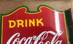 1939 Coca Cola Two Sided Flange Sign Rare Variant With Green Trim