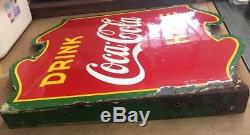 1939 Coca Cola Two Sided Flange Sign Rare Variant With Green Trim