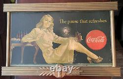 1940' Coca Cola Girl Cardboard Advertising Sign in Original Kay Frame