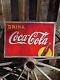 1940 Coca Cola Old Metal Tin Sign Yellow Dot Vintage Coke Fountain Soda Embossed