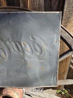 1940 Coca Cola Old Metal Tin Sign Yellow Dot Vintage Coke Fountain Soda Embossed
