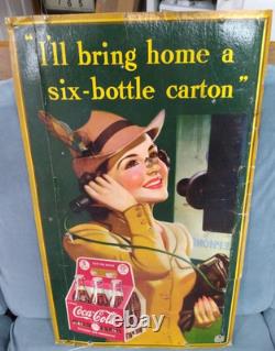1940 Coca Cola Six Bottle Carton Cardboard Sign