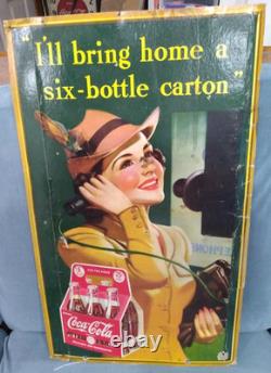 1940 Coca Cola Six Bottle Carton Cardboard Sign