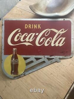 1940'sCoca ColaCoke YELLOW DOTFlange 2-Sided! Metal Sign FREE SHIPPING