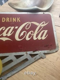 1940'sCoca ColaCoke YELLOW DOTFlange 2-Sided! Metal Sign FREE SHIPPING