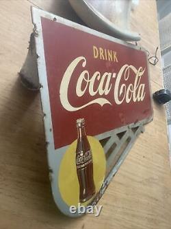 1940'sCoca ColaCoke YELLOW DOTFlange 2-Sided! Metal Sign FREE SHIPPING