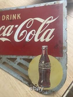 1940'sCoca ColaCoke YELLOW DOTFlange 2-Sided! Metal Sign FREE SHIPPING