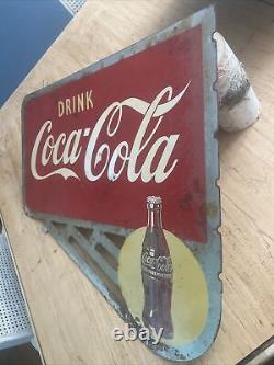 1940'sCoca ColaCoke YELLOW DOTFlange 2-Sided! Metal Sign FREE SHIPPING