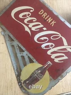 1940'sCoca ColaCoke YELLOW DOTFlange 2-Sided! Metal Sign FREE SHIPPING