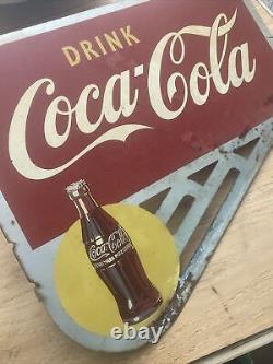 1940'sCoca ColaCoke YELLOW DOTFlange 2-Sided! Metal Sign FREE SHIPPING