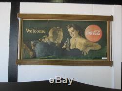 1940's Coca Cola Advertising Cardboard Sign WWll Serviceman And Lady Friend
