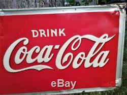 1940's Coca Cola Sign 54x18 Original Coke Soda Vintage Bottle Metal Gas Station