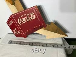 1940's Coca-Cola Sprite Boy Wood Masonite Arrow Cooler Sign RARE Kay Display Co