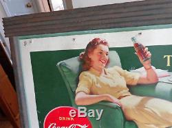 1940's coca cola cardboard sign 20 x 36, rare 1943 version kay display frame
