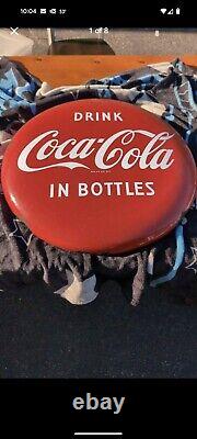1940s 1950s Era Coca-cola Extra Large Steel 26 Inch Diameter Button/disc Sign