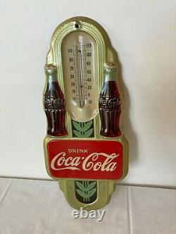 1940s Art Deco DRINK COCA COLA THERMOMETER Metal Tin Embossed 15.5 Wall (1941)