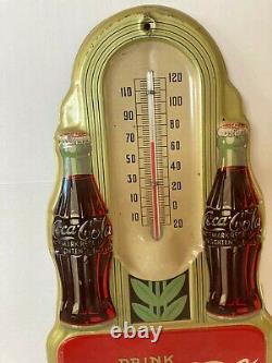 1940s Art Deco DRINK COCA COLA THERMOMETER Metal Tin Embossed 15.5 Wall (1941)