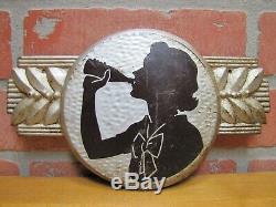 1940s COCA-COLA Embossed Tin Adertising Soda Sign Girl Drinking Bottle COKE