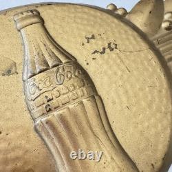1940s Coca-Cola Bottle Emblem Gold Leaf Tin Sign Coke Button Kay Frame Art Deco