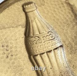 1940s Coca-Cola Bottle Emblem Gold Leaf Tin Sign Coke Button Kay Frame Art Deco