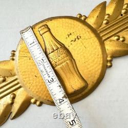 1940s Coca-Cola Bottle Emblem Gold Leaf Tin Sign Coke Button Kay Frame Art Deco