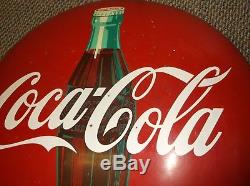 1940s Coca Cola Metal Button or Sign 24 inch with Bottle