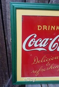 1940s Coca Cola Sign. Professionally Framed. Painted Metal. 32inx23in