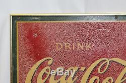 1940s Original Drink Coca Cola Advertising Coke Masonite Board Sign in Frame