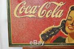 1940s Original Drink Coca Cola Advertising Coke Masonite Board Sign in Frame