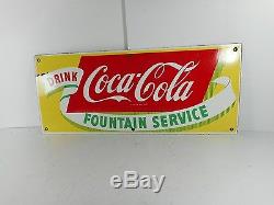 1940s Porcelain Coca-Cola Fountain Service Sign 28 x 12 very good condition