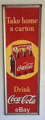1940s Take Home A Carton Drink Coke Vintage Metal Sign
