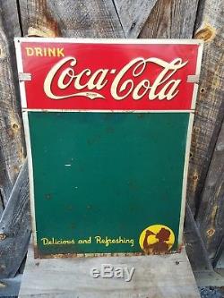 1941 Coca Cola Menu Board Sign with girl. 28inx19.5in. Painted metal