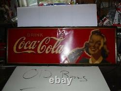1941 Coca Cola Sign Pretty Lady Rare Size 33 x12
