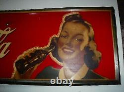 1941 Coca Cola Sign Pretty Lady Rare Size 33 x12