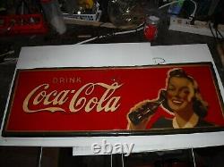 1941 Coca Cola Sign Pretty Lady Rare Size 33 x12