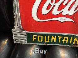 1941 Original Porcelain Coca Cola Fountain Service Sign Rare